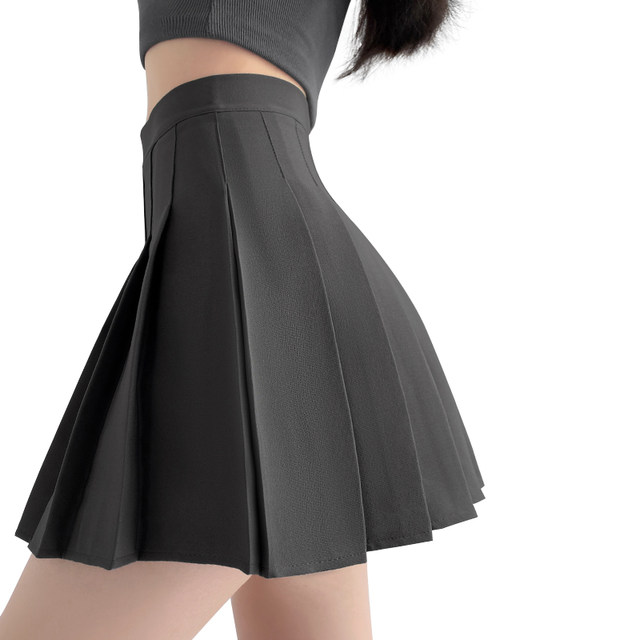 Gray high waist pleated skirt female summer 2023 new small person slim black skirt a word jk skirt