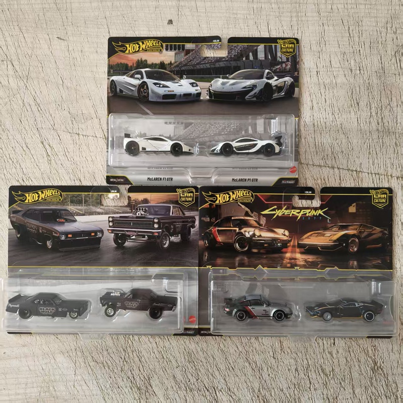Hot Wheels Car Culture Dual Car Set: Porsche Cyberpunk Plymouth Mclaren Alloy Car Hbl96