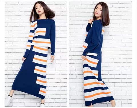 Váy mùa thu và mùa đông của phụ nữ hai mảnh nửa cao cổ tròn áo len cashmere áo len len chân váy phù hợp với áo dài tay giản dị áo khoác mỏng nữ