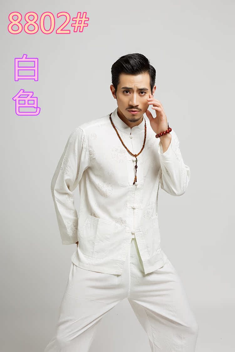 Quần dài nam tay dài phù hợp với mùa xuân và mùa hè áo sơ mi chạm đáy cotton và vải lanh Trung Quốc phong cách quốc gia trang phục trung niên phù hợp với quần áo trà zen shop quần áo nam