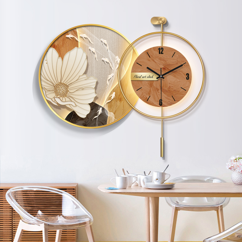 Nine Fish Polychaeterie Restaurant Decoration Painting Modern Light Lavish Round With Clock Fresco Room Dining Room Dining Room Bell Accessories Hanging Table-Taobao