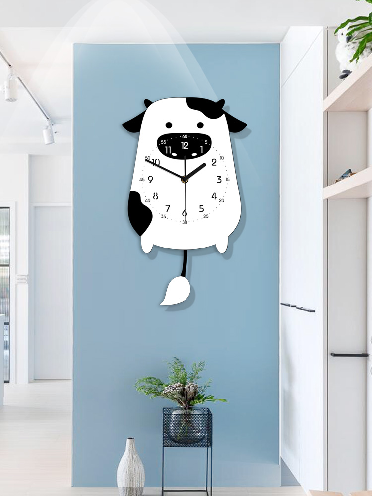 Nordic wall clock Living room silent fashion Children's room Card pass Cow clock Art creative modern bedroom clock