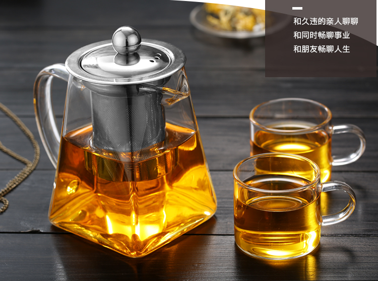 Bộ ấm trà thủy tinh dày và bộ lọc nhiệt độ cao Hộ gia đình nhỏ Kung Fu Bộ ly trà thủy tinh Hoa đỏ Bộ ấm trà - Trà sứ bình trà giữ nhiệt