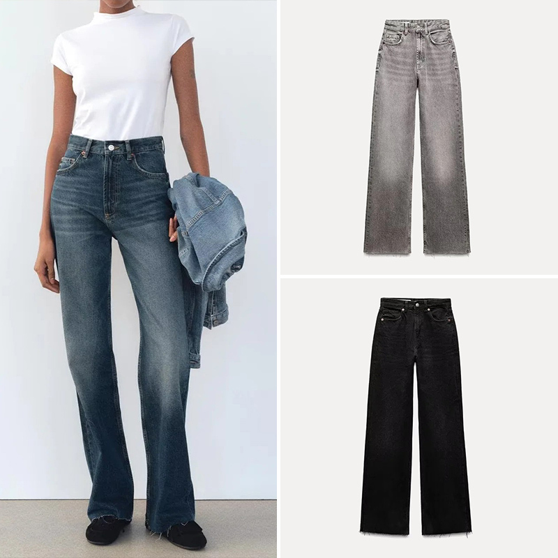 2025 Spring New Women's European and American Style Versatile Casual Wide-Leg High-Waisted Long Jeans 2569220