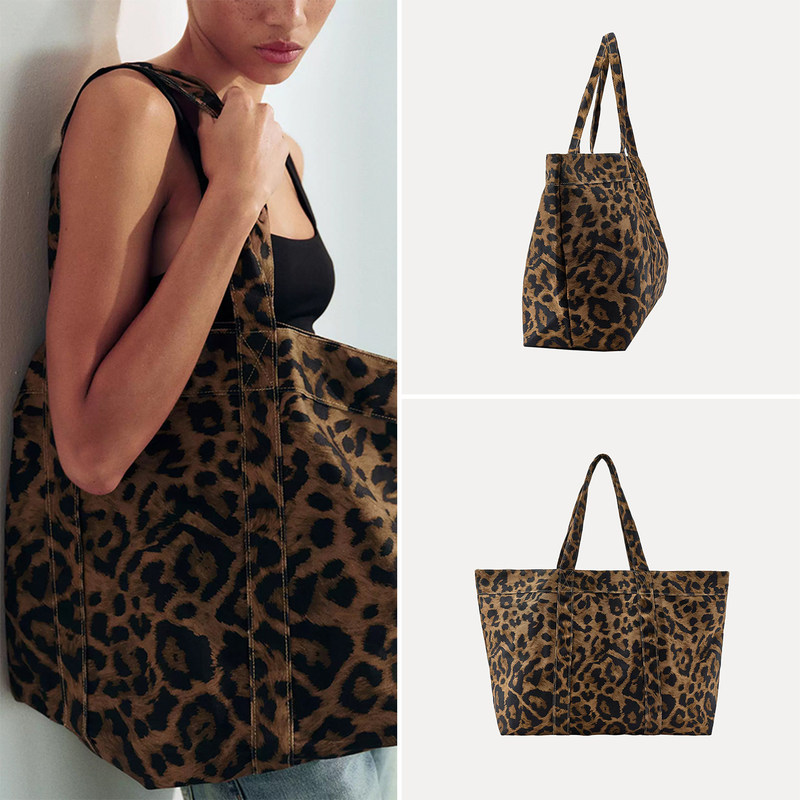 Women's Clothing 2026 New Summer European and American Style Fashion Versatile Elegant Leopard Print Twill Oversized Bag 3920242