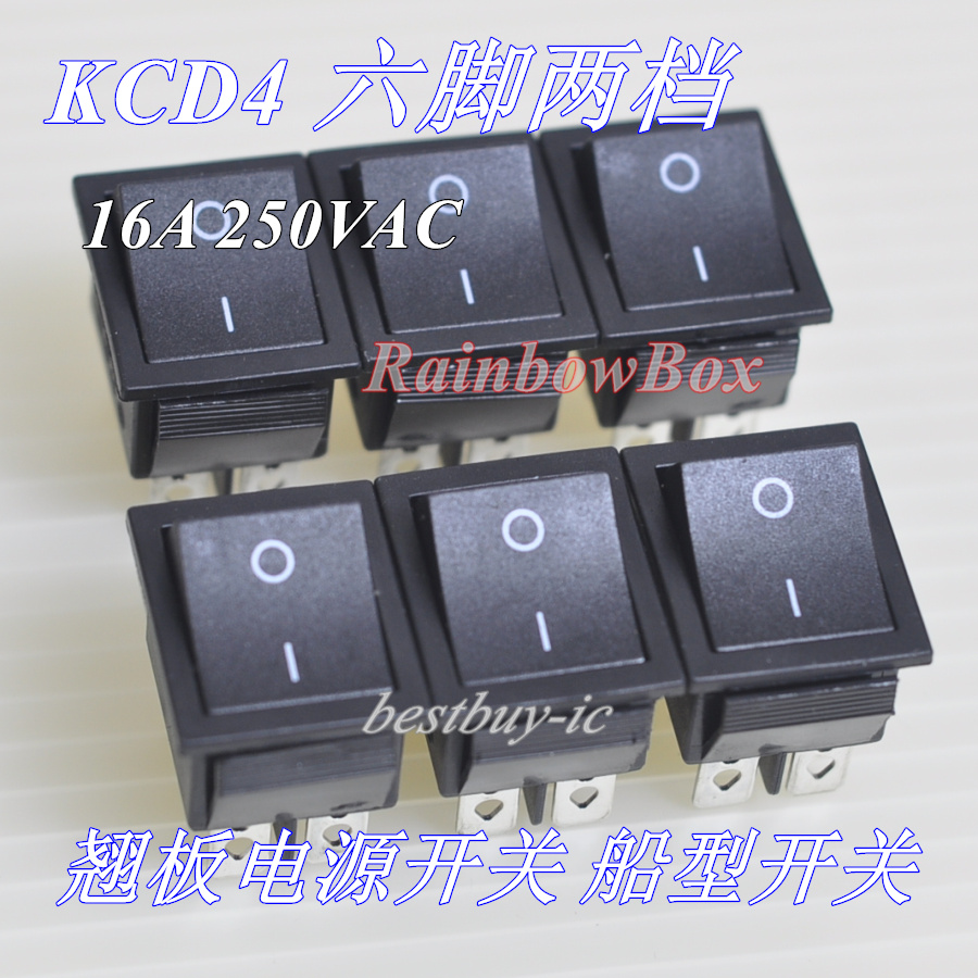 Rocker switch KCD4-202 black 6 foot 2 gear without lamp KCD2 rocker switch 16A 250V bronze foot