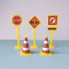 Yellow road signs roadblocks traffic lights cake ornaments Road signs Road cones engineering vehicles Birthday cake decoration accessories