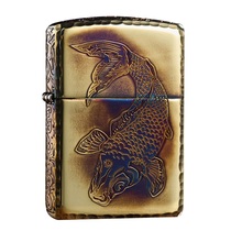 Original zippo lighter smoked gold four-sided Tang grass flowers ripples carp year after year new ZP