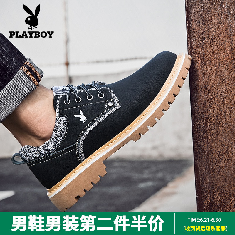 Floral Playboy overalls Shoe shoes men's shoes Men's leather shoes Inn low Help genuine leather Short boots Damp Men Martin Shoe