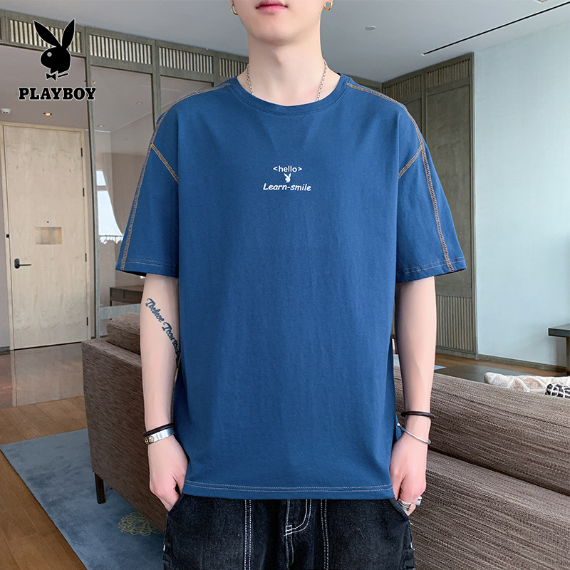 Playboy round neck T-shirt men's 2021 summer new men's short-sleeved top men's casual half-sleeve t-shirt tide