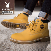  Playboy rhubarb boots mens new Martin boots spring high-top mens shoes tooling boots mens boots mid-help trendy leather boots