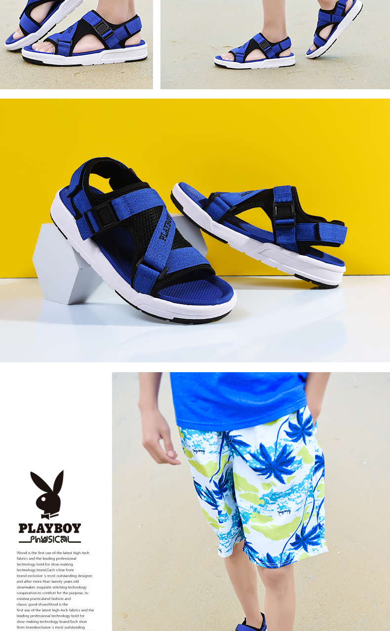 Giày nam Playboy hè 2018 mới sandal hở mũi cho bé trai thủy triều phiên bản Hàn Quốc của xu hướng bãi biển giải trí giày chạy bộ nam