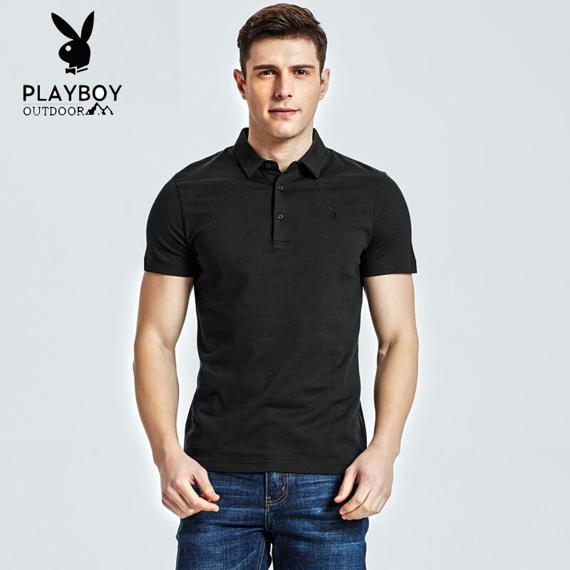 Playboy Nam Ngắn Tay Áo T-Shirt Màu Rắn Ve Áo Giản Dị POLO Áo Bông Mỏng Nam Quần Áo Mùa Hè Thủy Triều