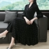 Phụ nữ mới mùa xuân và mùa thu năm 2021 phổ biến cổ điển dài tay váy dài dưới cùng chấm bi xếp ly phù hợp với váy váy - váy đầm