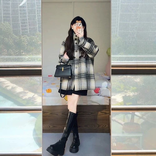 Двусторонное кашемировое шерстяное демисезонное небольшое короткое шерстяное пальто, подходит для подростков