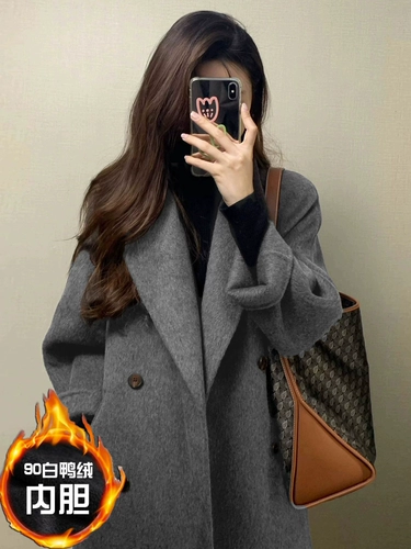 Двусторонний кашемировый зимний шерстяной вкладыш с пухом, шерстяное пальто, изысканный стиль, подходит для подростков, увеличенная толщина