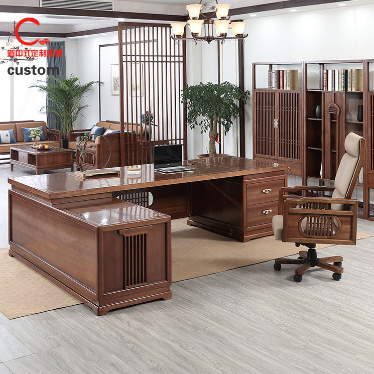 Customized new Chinese style desk black walnut all solid wood modern corner desk large class desk boss table president table