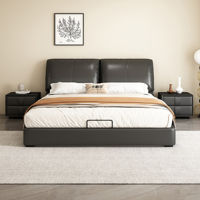 Kananfei Italian minimalist master bedroom leather bed ຫ້ອງແຖວຂະຫນາດນ້ອຍຊ້າງຫູສອງຕຽງ