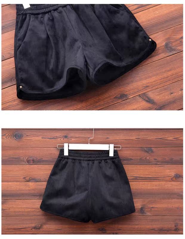 Quần short len ​​nữ mặc hươu skinny skinny mới quần lửng ống rộng nhung vàng cao eo mùa thu và quần ống rộng mùa đông quần short đũi nữ