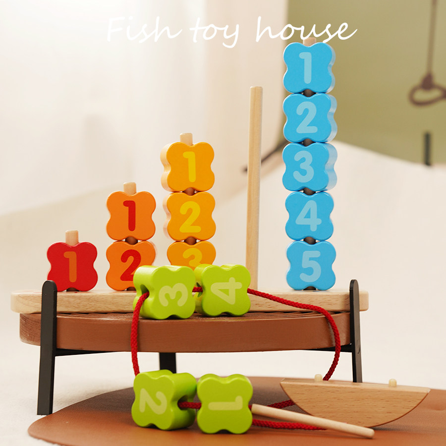 High quality baby beaded balance digital color focus developed wooden 1-2-3 early education toy focus