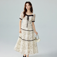 Théncel final long long skirt, summer cool A-line squirt, lyocell constrast multi-sleeved, beige bottom black follower casual long skirt