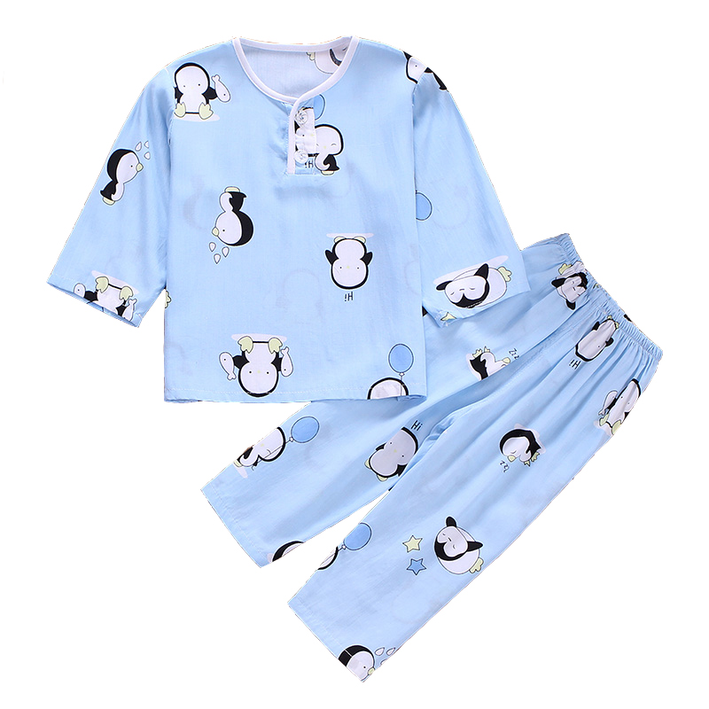 Summer childrens bộ đồ ngủ bằng lụa mỏng trai và bé gái máy lạnh phù hợp với bé mùa xuân mùa hè cotton lụa dài tay áo detat bộ.