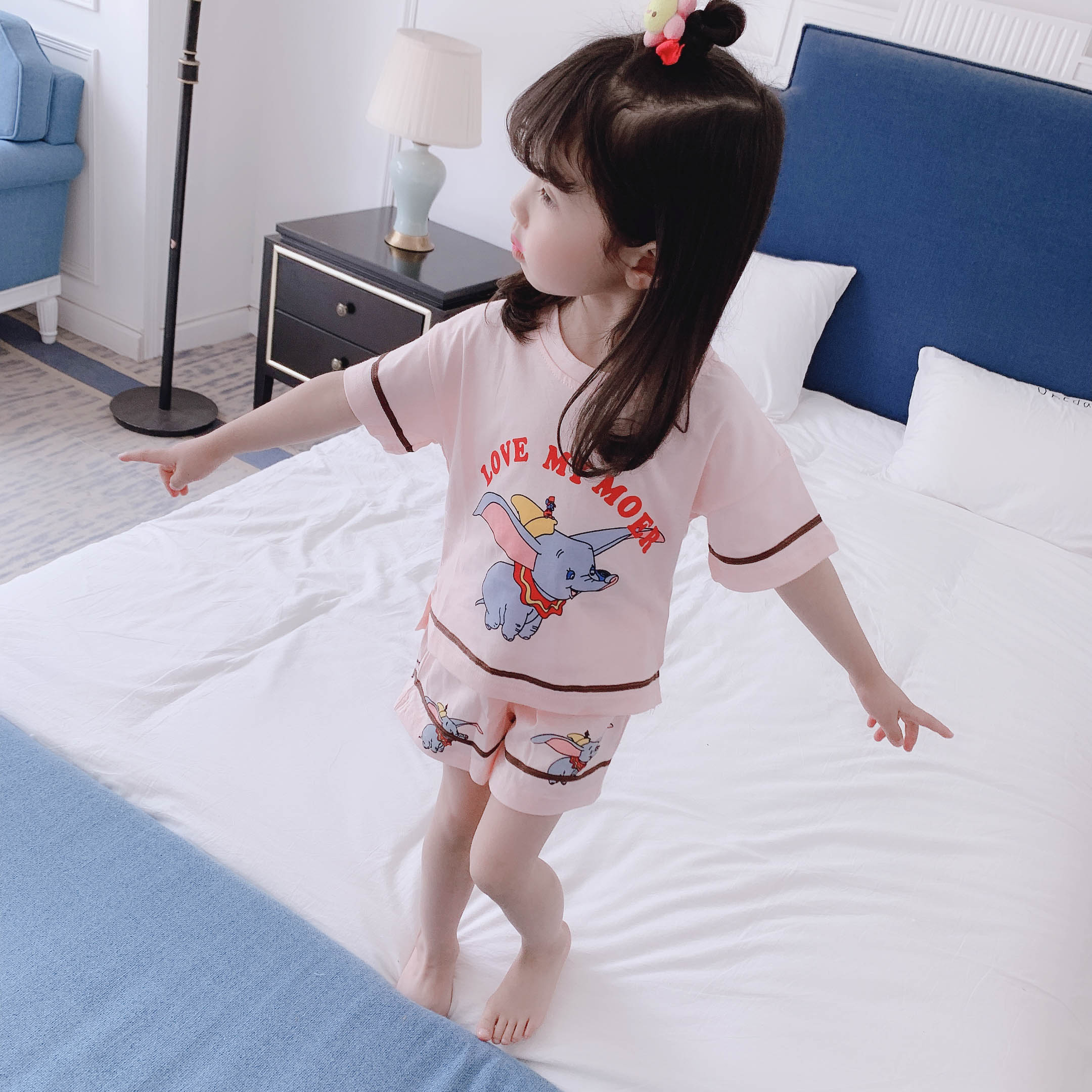 Bé mùa hè nhỏ cô gái đồ ngủ cotton tinh khiết siêu mỏng trẻ em ngắn tay nhà quần áo mồ hôi hấp phù hợp với điều hòa không khí.