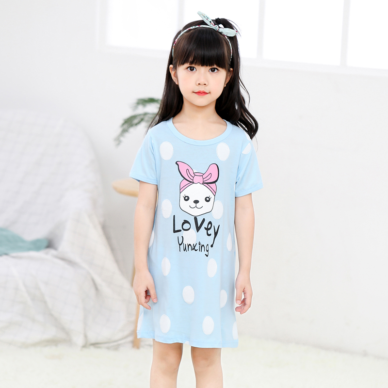 Summer childrens cô gái pajama ngủ váy cotton mỏng váy ngắn tay của những bộ quần áo nhà bé bé lớn.