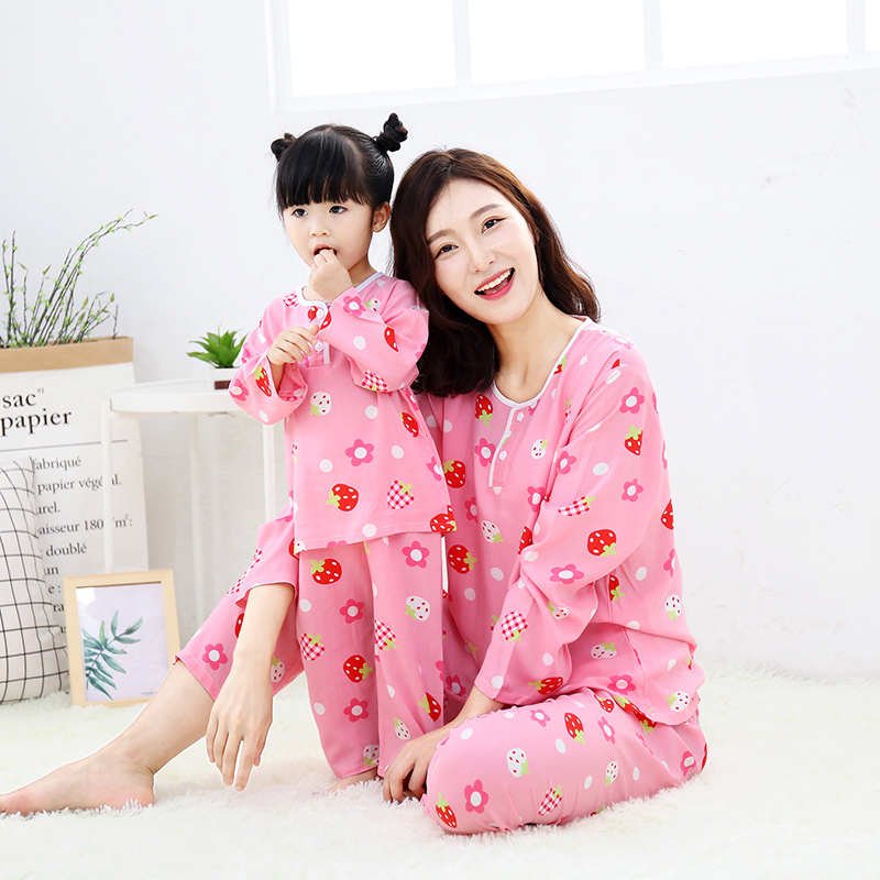 Summer childrens lụa đồ ngủ cô gái cô gái con trai váy mẹ bé mỏng bé dài tay bộ lụa bông