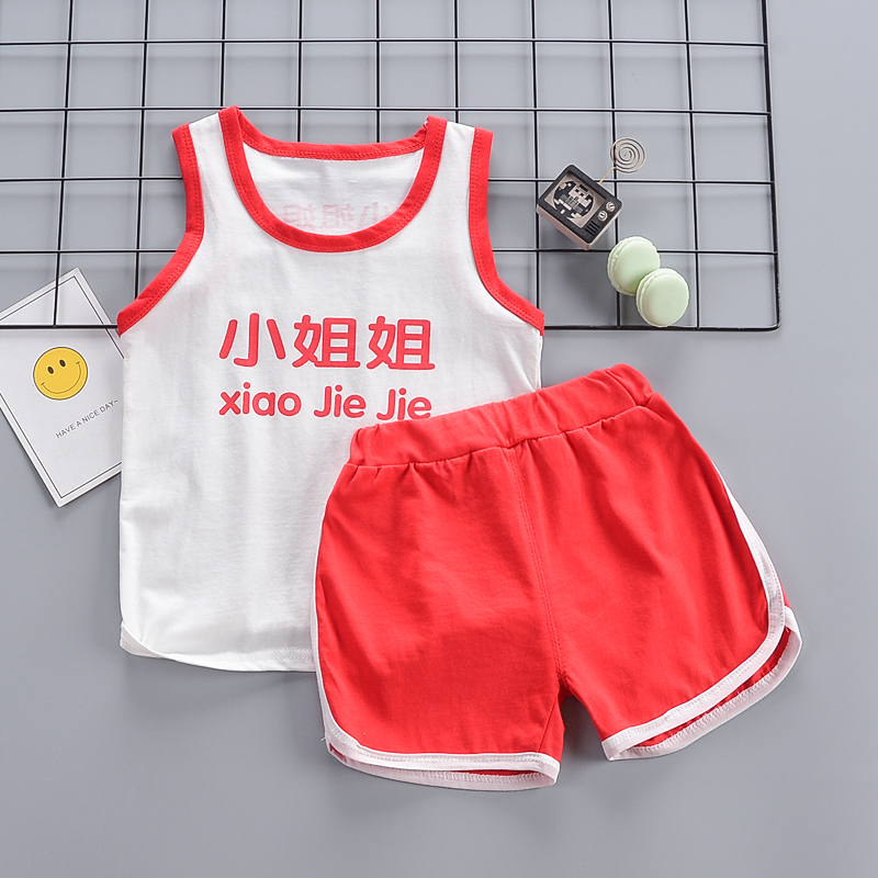 Summer childrens quần áo Hàn Quốc phiên bản của trẻ em mới vest bộ chàng trai mùa hè váy bé mùa hè childrens quần áo hai mảnh bộ