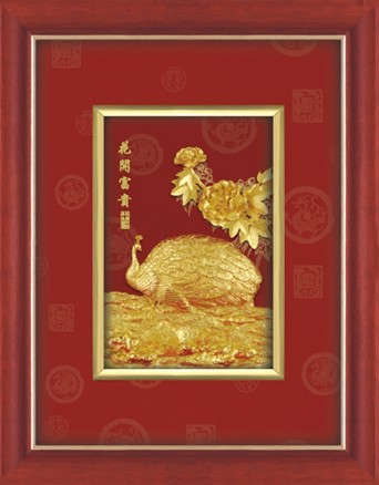 Gold Leaf Painting Home Pendulum with Cantonese Characteristics for Autumn and Gift Gift Gifts < Flowers Open Rich And Expensive >