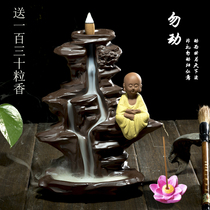 Ceramic backflow incense burner creative young monk purple sand incense burner smoke backflow incense tower aromatherapy furnace ornaments