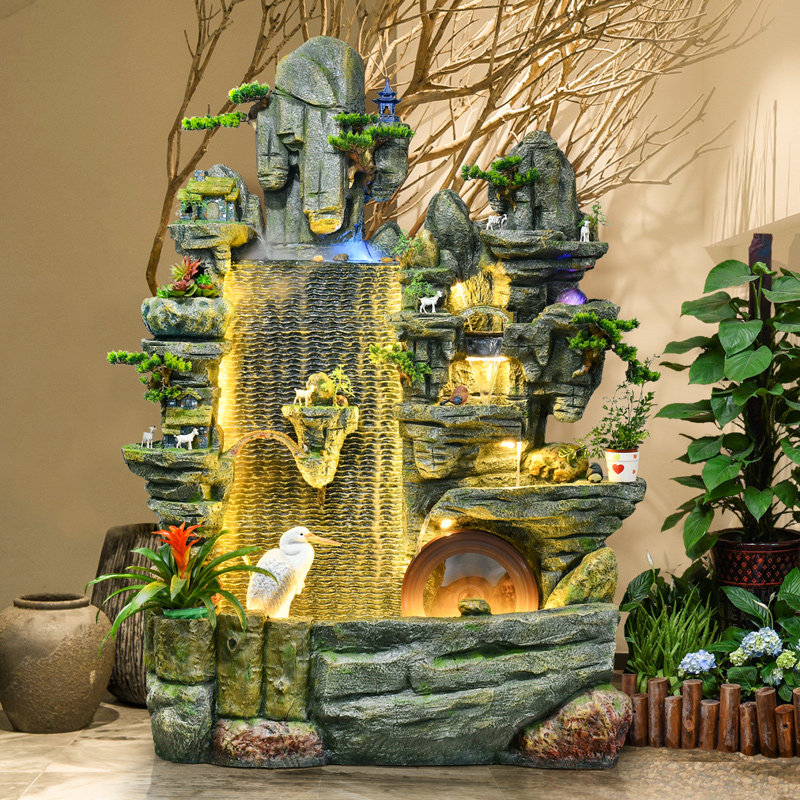 Fake mountain water fountain fengshui wheel fish tank viewing room Xuanqan balcony garden courtyard