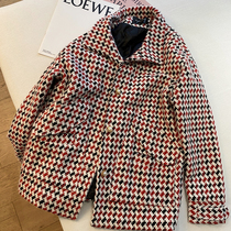 Autumn and winter small fragrant wind short woolen coat women 2021 autumn and winter New Korean loose plaid woolen coat tide