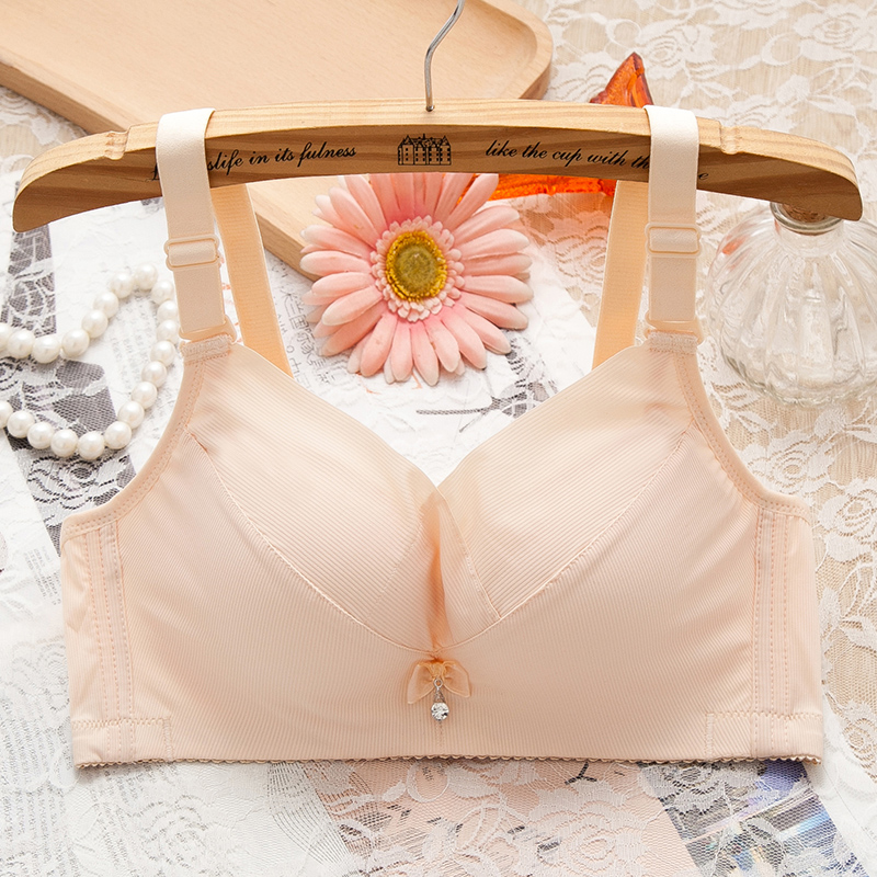 Small chest flat chest special underwear bra women's non-steel ring baby cotton A cup thickened gathered non-magnetic bra through security inspection