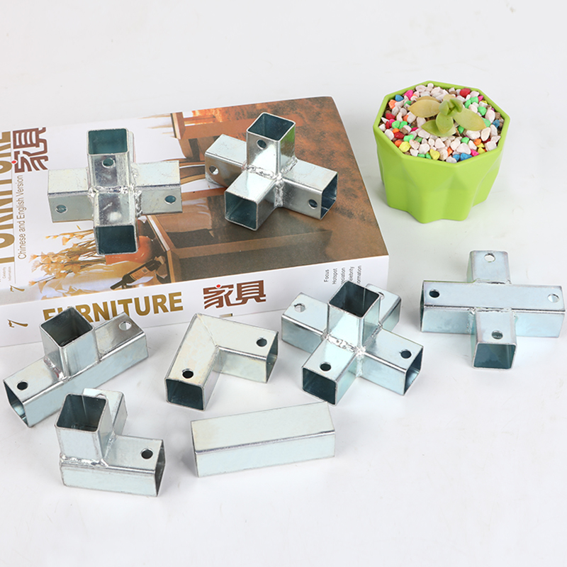 Square tube connection free of welding universal fixed piece buckle fitting straight through tee iron tube galvanized guard rail link-Taobao