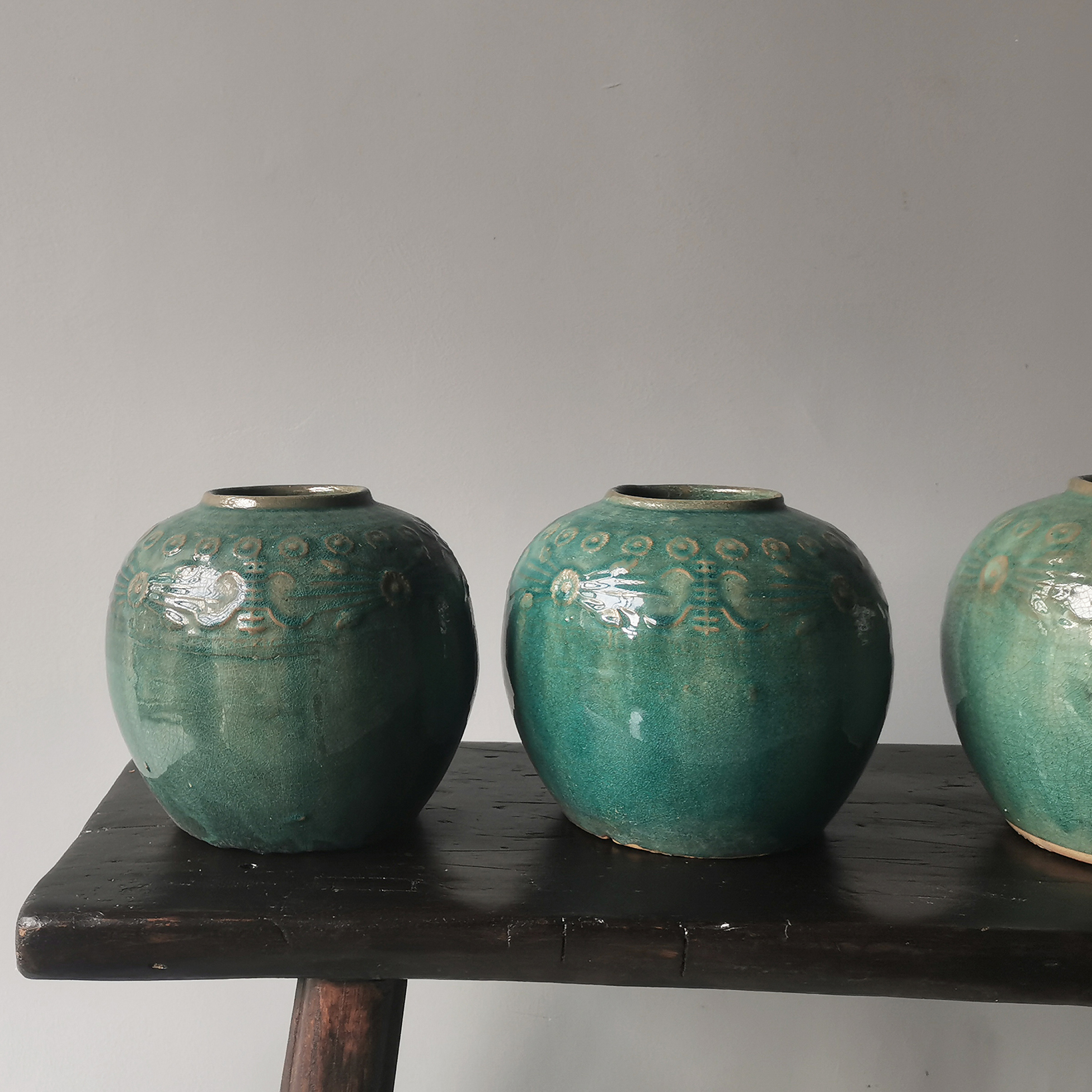 Collection) Traditional green glaze pottery pot of the Republic of China, ceramic vase, storage pot, Chinese-style home decoration