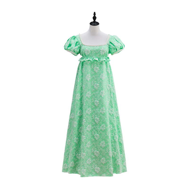 New Bridgerton Cosplay Dress, Vintage Regency High-Waisted Ball Gown, Victorian Tea Dress