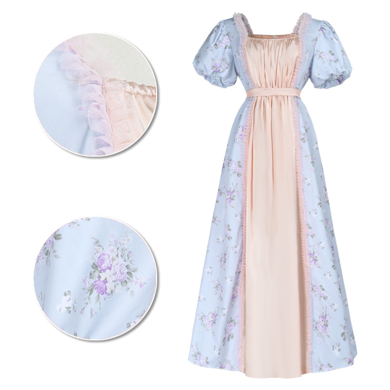 New Retro Victorian Era Regency High-Waisted Tea Party Dress Halloween Dress