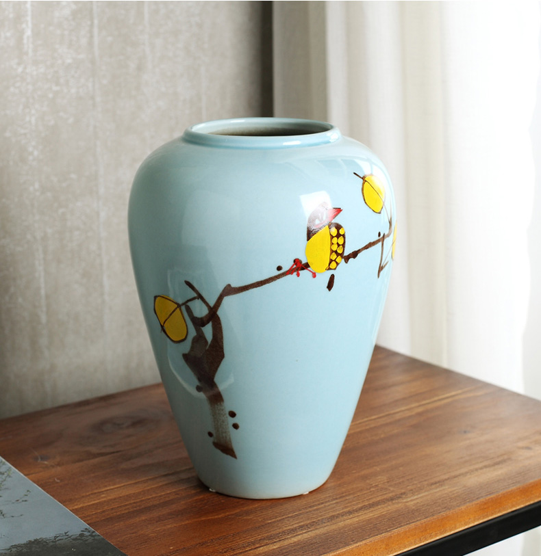 New Chinese style between modern blue flower ceramic vase three - piece example household act the role ofing is tasted decorative porcelain vase furnishing articles