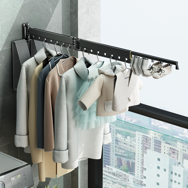 Folding drying rack wall hanging indoor floating window home balcony invisible cooler pole telescopic sunbathing quilt artifact