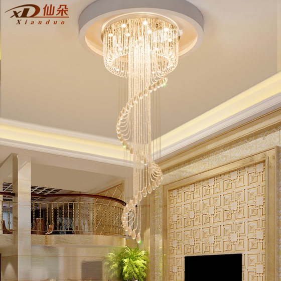 Staircase Chandelier Duplex Building Villa Duplex Mid-Rise Lobby Light Modern Simple European Style Rotating Crystal Chandelier