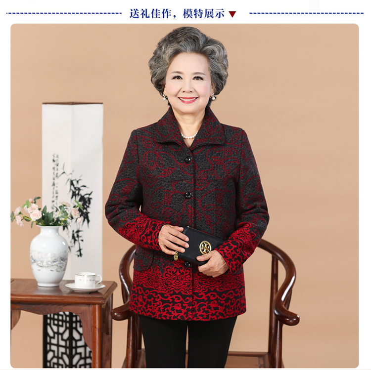Mùa thu và mùa đông tuổi trung niên và mùa đông chất đầy áo khoác len của bà, bà, tay áo dài và bộ đồ nhung dày của người già Bộ đồ 6070 tuổi áo khoác trung niên nữ u50