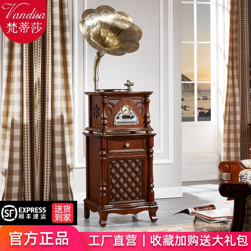 Simple classical gramophone retro living room European style record player old style antique vinyl record player big speaker sound