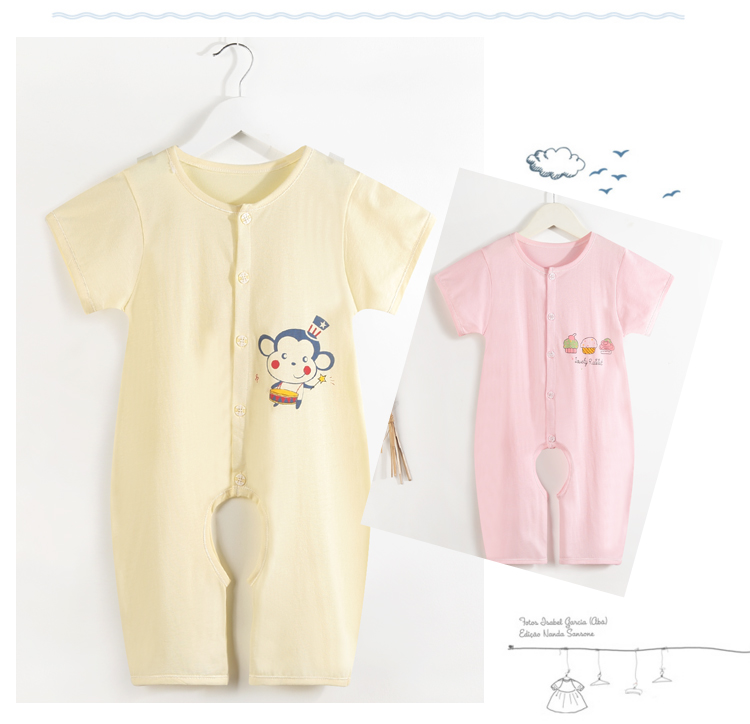 Trẻ em jumpsuit cotton kích thước lớn 2-3 năm tuổi 4-5 bé một mảnh đồ ngủ ngắn tay mỏng trẻ em romper mùa hè mở quần áo trẻ em