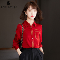 Early spring Red Shirt womens spring dress 2021 New Tide chiffon top design sense niche European shirt