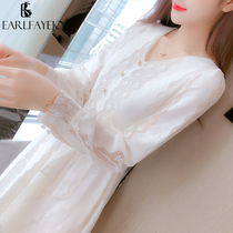 Early spring womens spring and autumn 2021 new trendy line chiffon jumpsuit dress fairy Super fairy lace