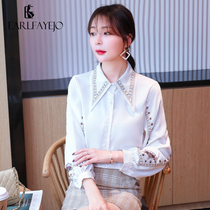 Early autumn embroidered shirt womens spring and autumn 2021 new long sleeve chiffon top design sense senior shirt