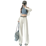 Белые цветные джинсы, штаны, в американском стиле, высокая талия, свободный прямой крой