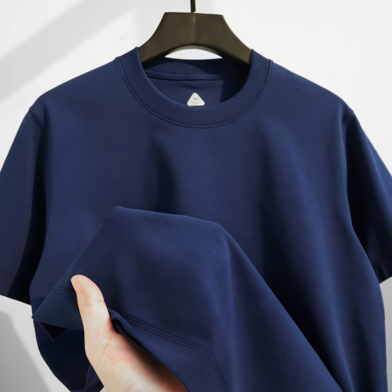 The Texture Is Flawless! Dark Blue 250g Heavyweight Mercerized Cotton Stretch Short-Sleeve T-Shirt, Japanese Retro Half-Sleeve Top for Men